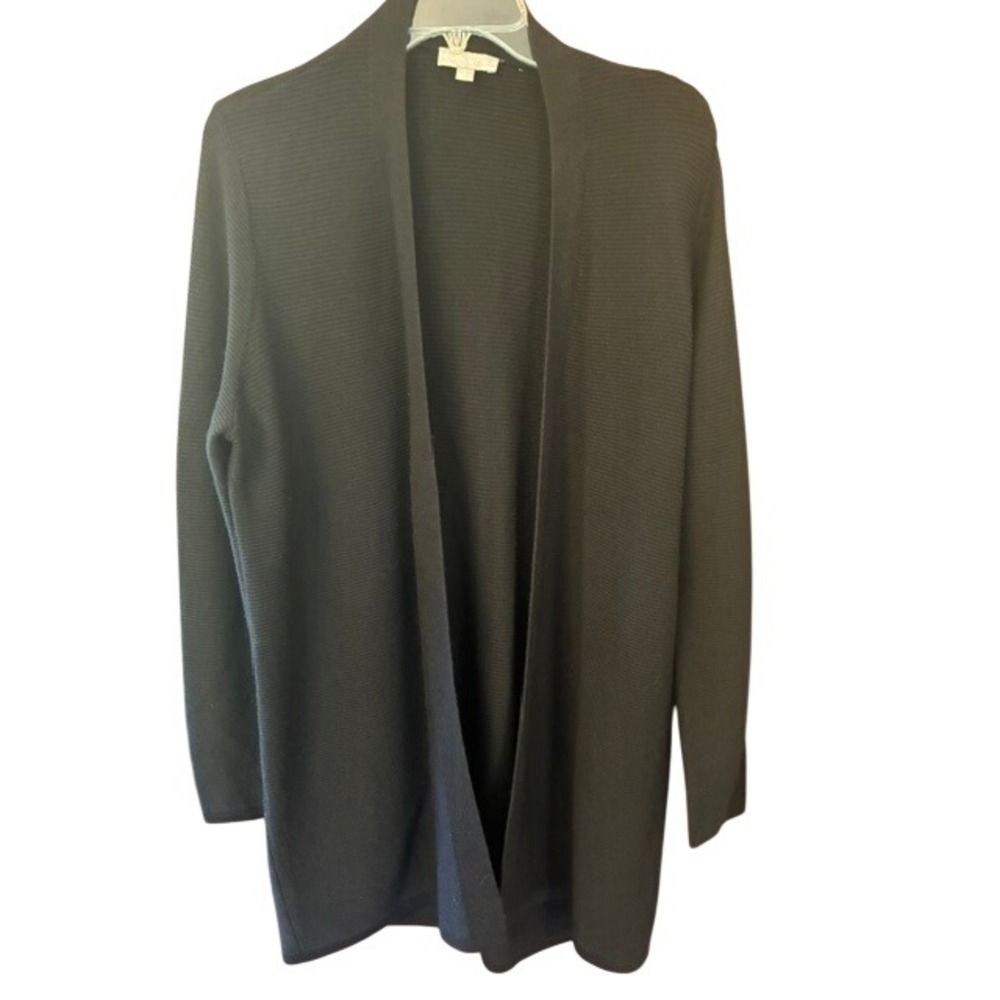 Evolution by Cyrus Cardigan Women Large Black Excellent Open Front Ribbed Knit